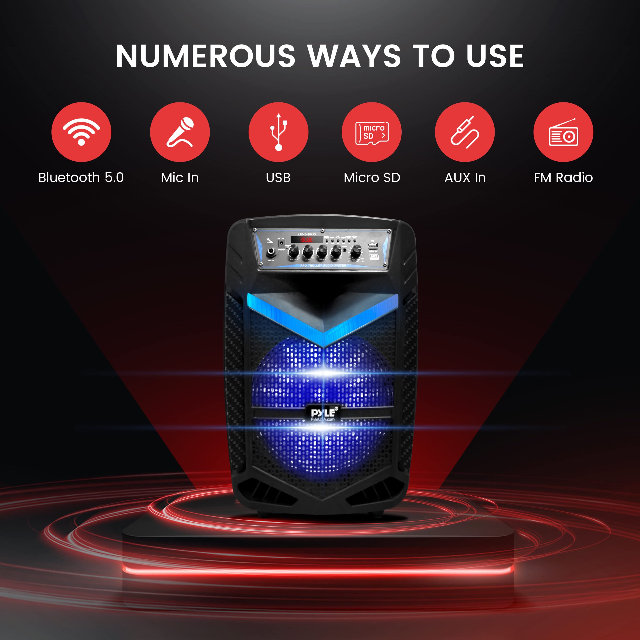 Pyle Portable Bluetooth PA Speaker System - 600W Rechargeable Outdoor Bluetooth Speaker Portable PA System w/ 10    Subwoofer 1